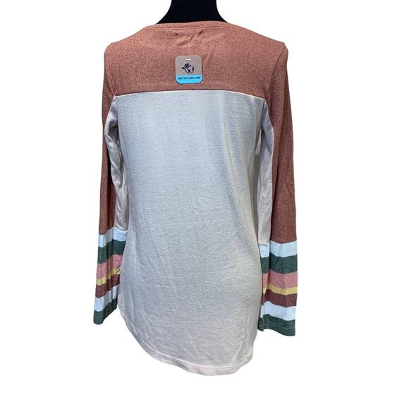 Hand Printed Small Upcycled Pumpkin Autumn Fall Flower Long Sleeve Sweater - Picture 3 of 3